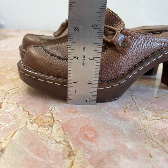 Nicole Brown Leather Loafer Slip On Clog Mules 90s Academia Vintage Tassel 6.5 - Picture 9 of 11